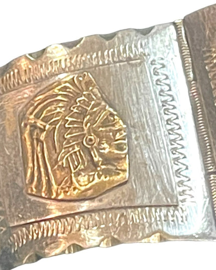 Vintage Silver & gold Two Tone Aztec Mayan Bracelet Mexico symbols  calendar