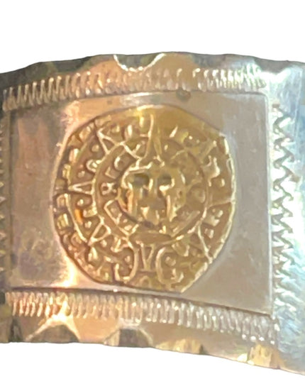Vintage Silver & gold Two Tone Aztec Mayan Bracelet Mexico symbols  calendar