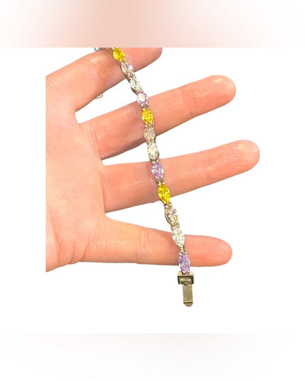 Sterling silver 925 Fancy multi color crystal link tennis bracelet
