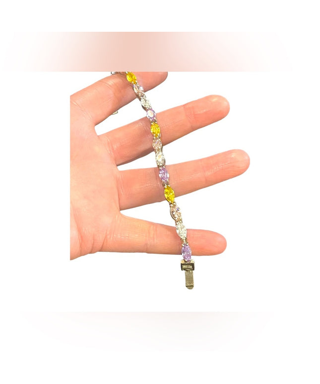 Sterling silver 925 Fancy multi color crystal link tennis bracelet