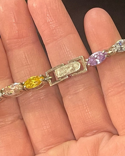 Sterling silver 925 Fancy multi color crystal link tennis bracelet