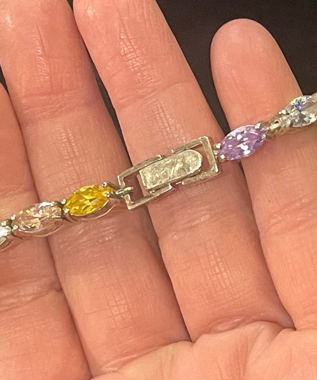 Sterling silver 925 Fancy multi color crystal link tennis bracelet