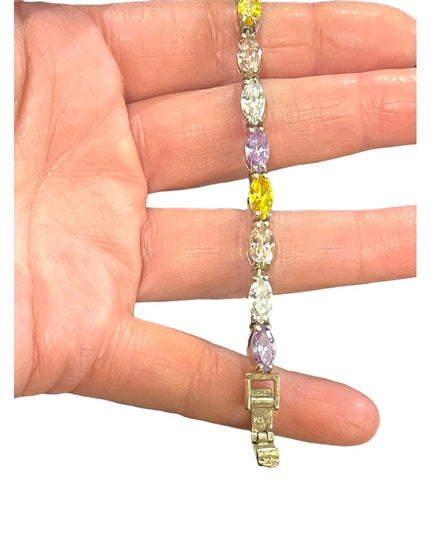 Sterling silver 925 Fancy multi color crystal link tennis bracelet