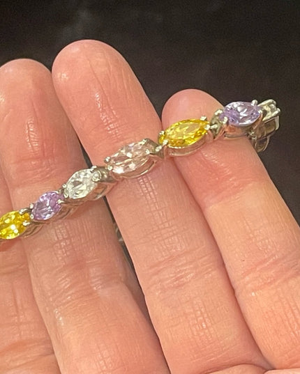 Sterling silver 925 Fancy multi color crystal link tennis bracelet