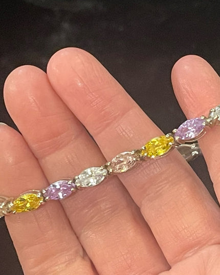 Sterling silver 925 Fancy multi color crystal link tennis bracelet