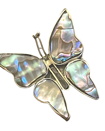 Lovely Vintage Alpaca Mexico Abalone fancy butterfly brooch