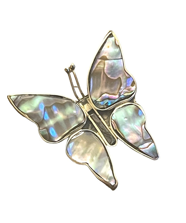 Lovely Vintage Alpaca Mexico Abalone fancy butterfly brooch