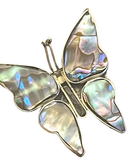 Lovely Vintage Alpaca Mexico Abalone fancy butterfly brooch