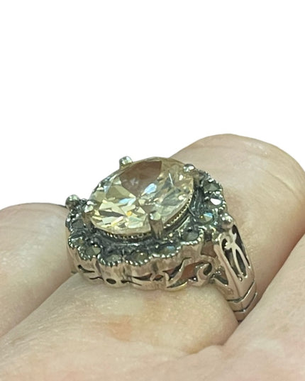 Sterling high quality designer chunky CZ & Marcasite ornate Victorian style ring
