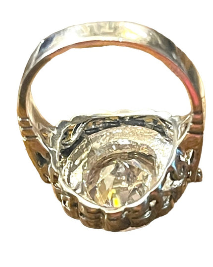 Sterling high quality designer chunky CZ & Marcasite ornate Victorian style ring