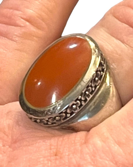 Vintage sterling silver 925 Jasper stone chunky large dome ring