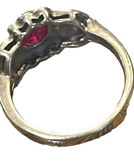 Sterling silver 925 Marcasite Simulated ruby crystal Fancy ring