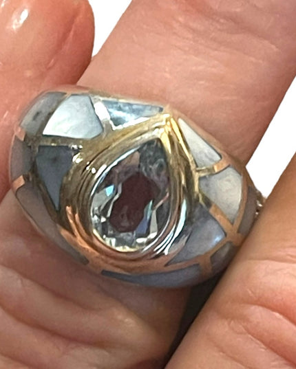 Sterling silver MOP 925 Topaz Mosaic fancy designer ring