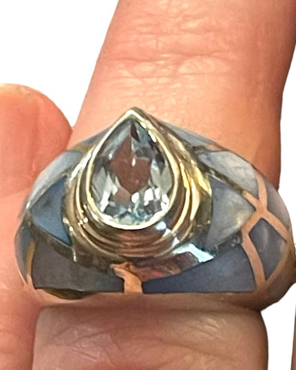 Sterling silver MOP 925 Topaz Mosaic fancy designer ring