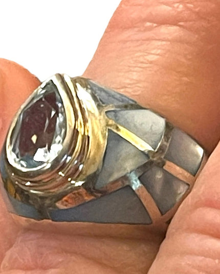 Sterling silver MOP 925 Topaz Mosaic fancy designer ring