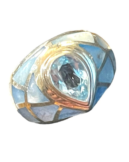 Sterling silver MOP 925 Topaz Mosaic fancy designer ring