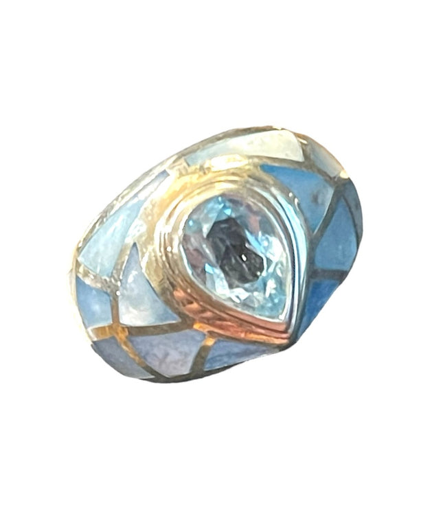 Sterling silver MOP 925 Topaz Mosaic fancy designer ring