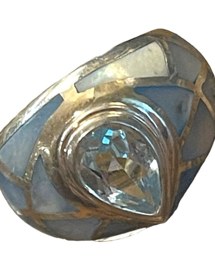Sterling silver MOP 925 Topaz Mosaic fancy designer ring