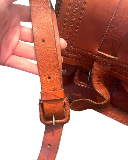 Vintage 1980s Southwestern Hammered Leather Bag briefcase crossbody book bag