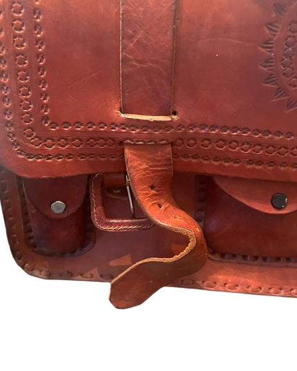 Vintage 1980s Southwestern Hammered Leather Bag briefcase crossbody book bag