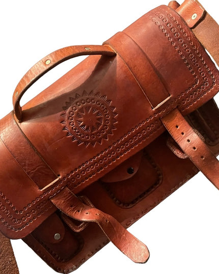 Vintage 1980s Southwestern Hammered Leather Bag briefcase crossbody book bag