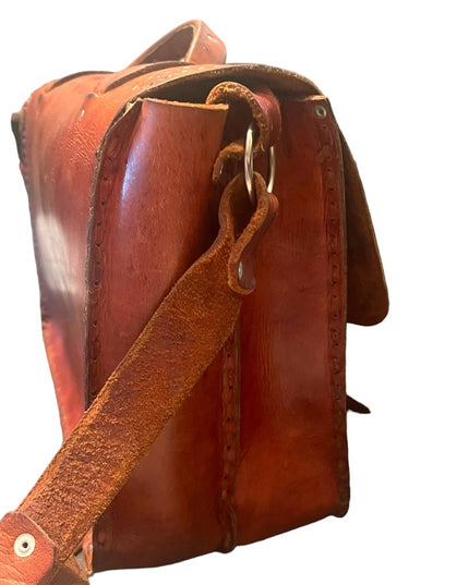 Vintage 1980s Southwestern Hammered Leather Bag briefcase crossbody book bag
