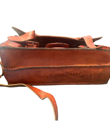 Vintage 1980s Southwestern Hammered Leather Bag briefcase crossbody book bag