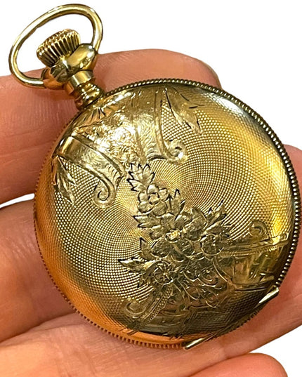 Antique 14k Gold filled REGINA by Omega Hunter pocket watch etched case