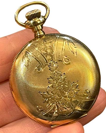 Antique 14k Gold filled REGINA by Omega Hunter pocket watch etched case