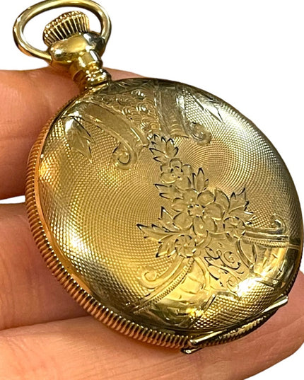 Antique 14k Gold filled REGINA by Omega Hunter pocket watch etched case