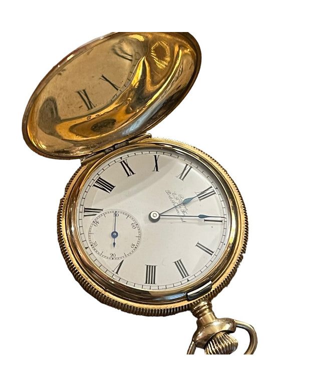 Antique 14k Gold filled REGINA by Omega Hunter pocket watch etched case