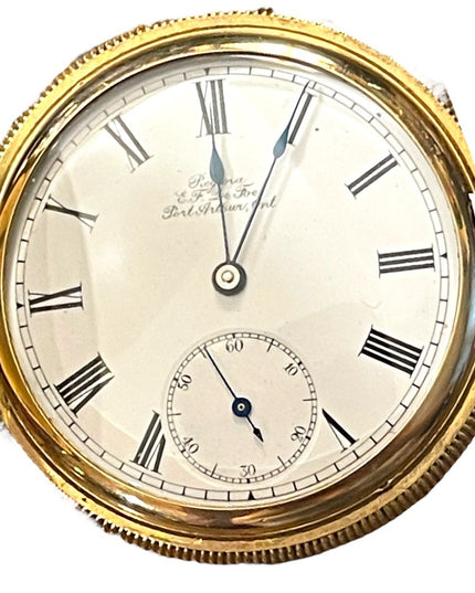 Antique 14k Gold filled REGINA by Omega Hunter pocket watch etched case