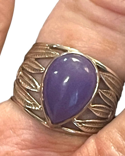 Lovely southwestern style Sugalite Purple stone Feather design designer ring