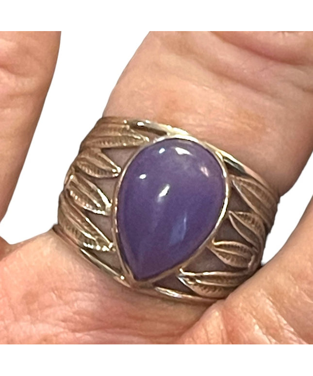 Lovely southwestern style Sugalite Purple stone Feather design designer ring