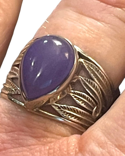 Lovely southwestern style Sugalite Purple stone Feather design designer ring