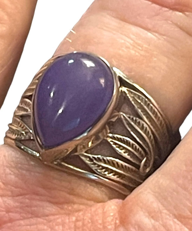Lovely southwestern style Sugalite Purple stone Feather design designer ring