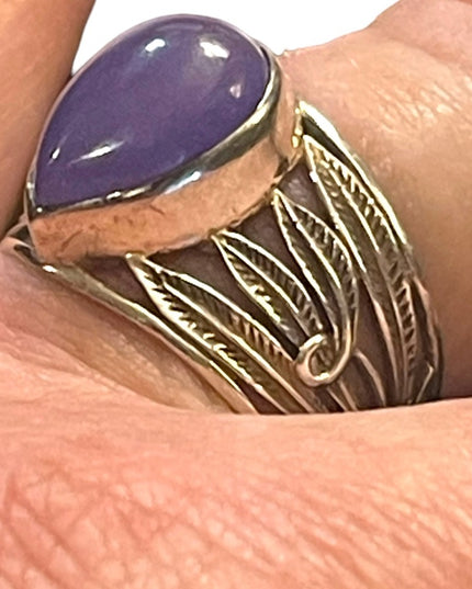 Lovely southwestern style Sugalite Purple stone Feather design designer ring