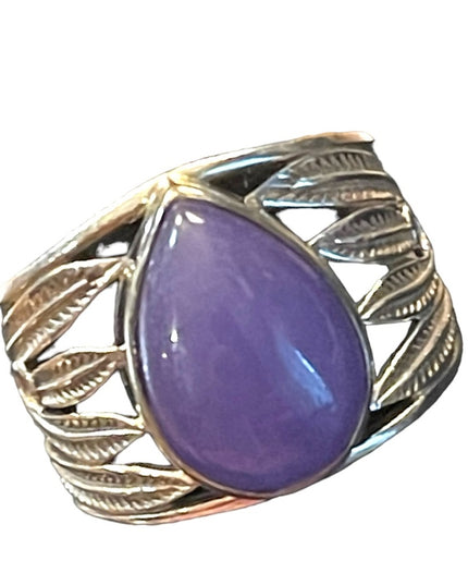 Lovely southwestern style Sugalite Purple stone Feather design designer ring