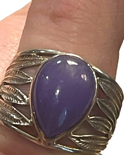 Lovely southwestern style Sugalite Purple stone Feather design designer ring