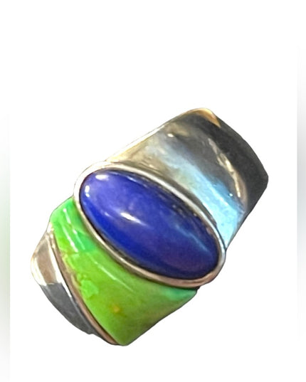 Vintage sterling silver 925 Lapis Turquoise Fancy ring DT Southwestern