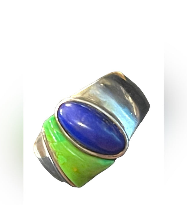 Vintage sterling silver 925 Lapis Turquoise Fancy ring DT Southwestern
