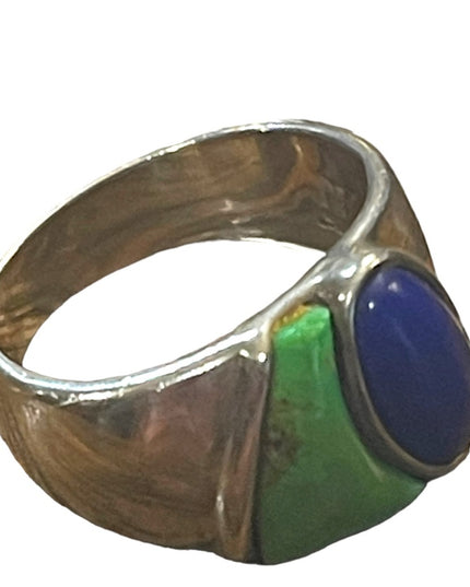 Vintage sterling silver 925 Lapis Turquoise Fancy ring DT Southwestern
