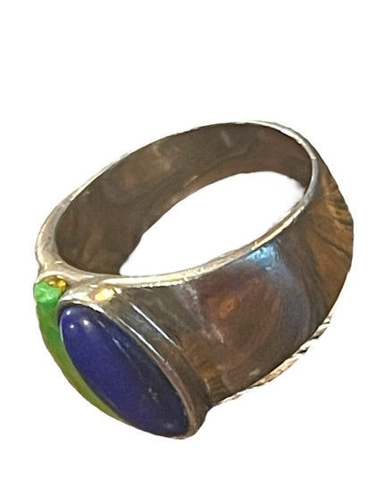 Vintage sterling silver 925 Lapis Turquoise Fancy ring DT Southwestern