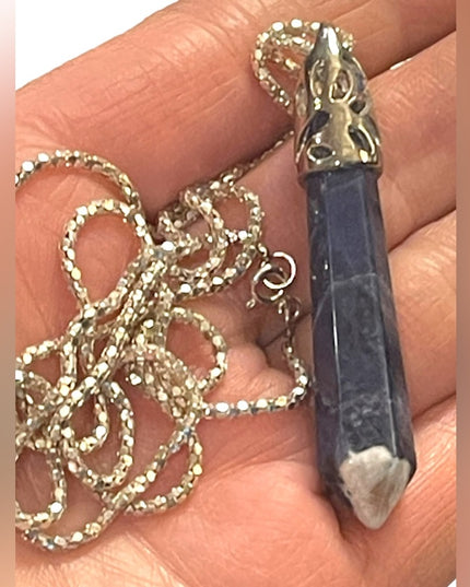 Lovely Sodalite Blue stone pendant pendulum w sterling chain
