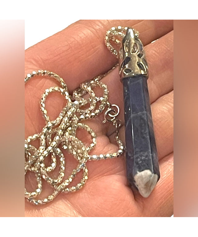 Lovely Sodalite Blue stone pendant pendulum w sterling chain