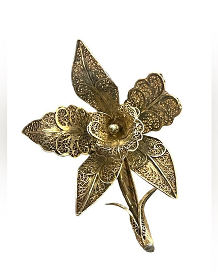 Vintage Lily Flower 835 Silver Filigree Brooch Pin appx 1940s antiqued
