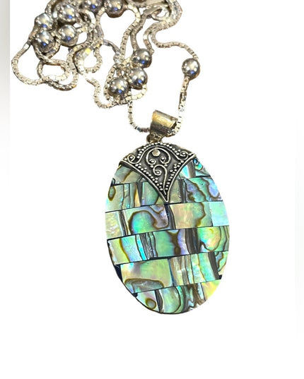 Balenisian Style Abalone Sterling silver pendant & LONG necklace sterling beads