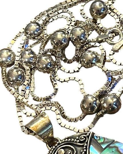 Balenisian Style Abalone Sterling silver pendant & LONG necklace sterling beads