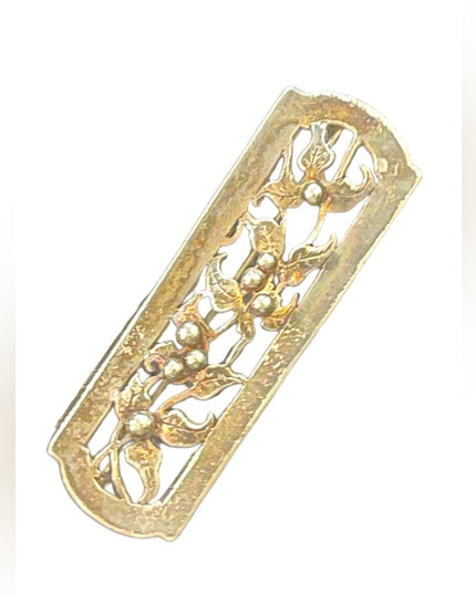 Victorian Sterling silver 925 Leaf flower etched bar brooch Antique