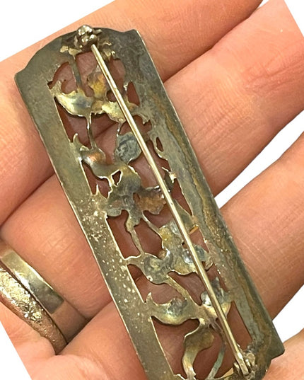 Victorian Sterling silver 925 Leaf flower etched bar brooch Antique